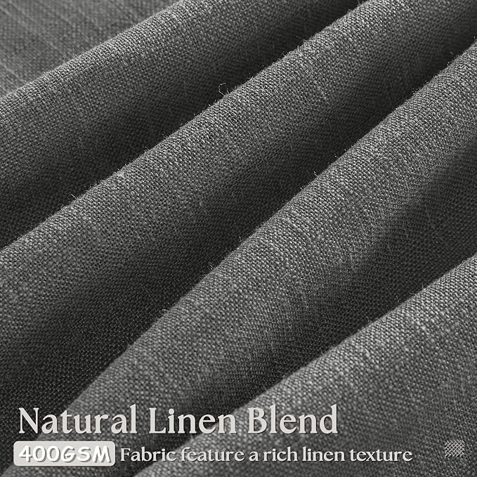 Charcoal Grey 84 Inch Pinch Pleated Linen Semi Sheer Curtains 2 Panel Set | - Image 3
