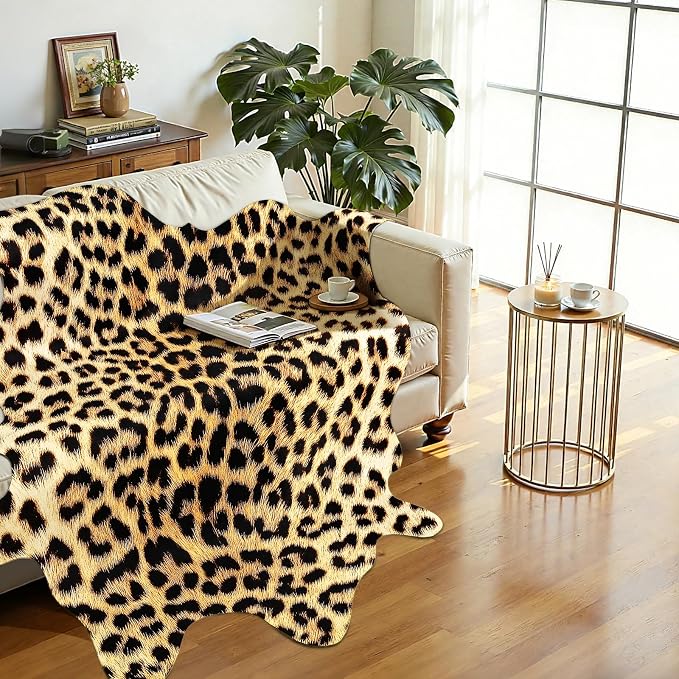 AROGAN Western Decor Faux Fur Leopard Rug, 4.6 x 5.2 Feet Premium Animal Skin - Image 4