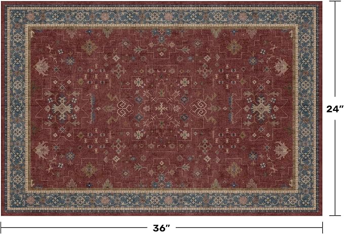 Burgundy 2x3 Washable Rugs for Entryway Indoor, Boho Kitchen Rug for Floor - Image 2
