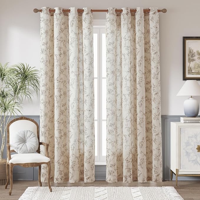 jinchan Floral Linen Curtains for Living Room 84 Inch Length Butterfly Curtain by JINCHAN