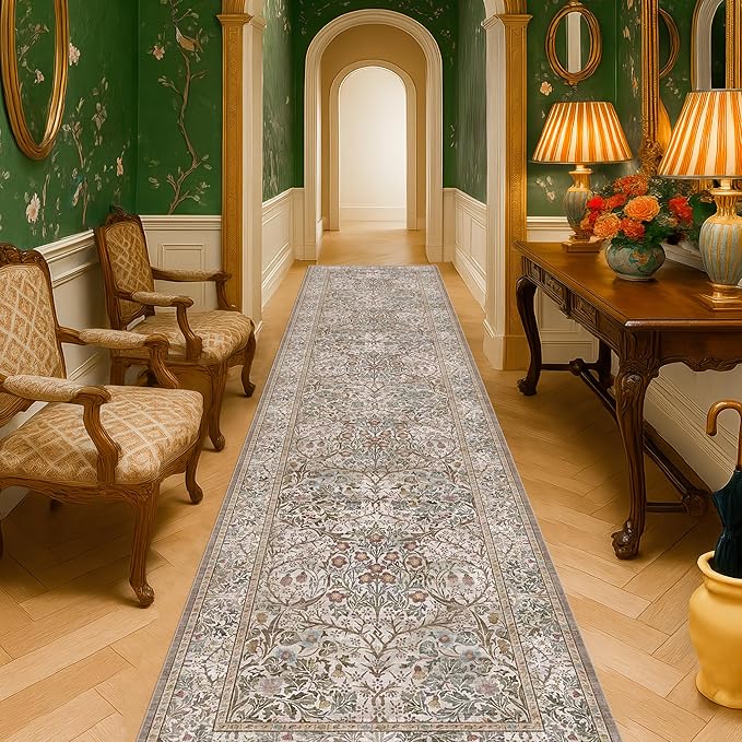 Moss Green 3x10 ft Extra Long Wide Runner Rug by HazoHaus