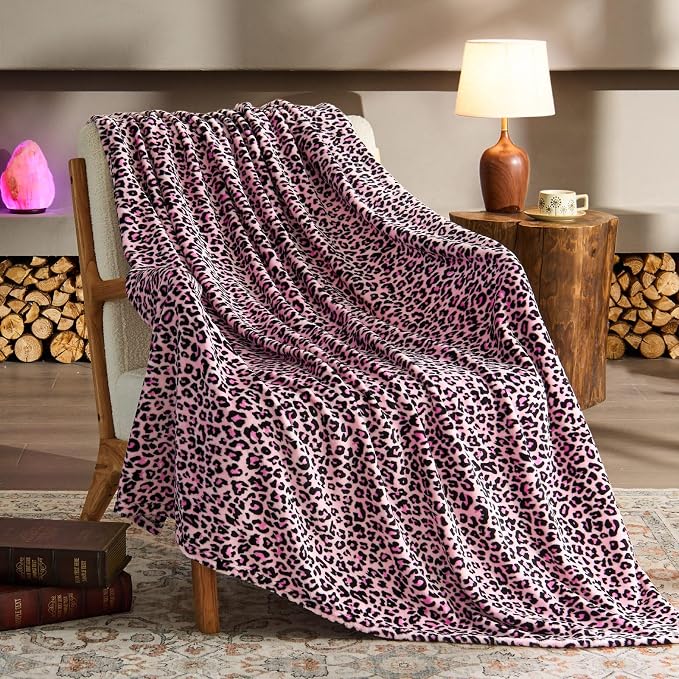 BEDELITE Fleece Blanke for Couch & Bed Pink Leopard Throw Blanket – Soft & Cozy - Image 3