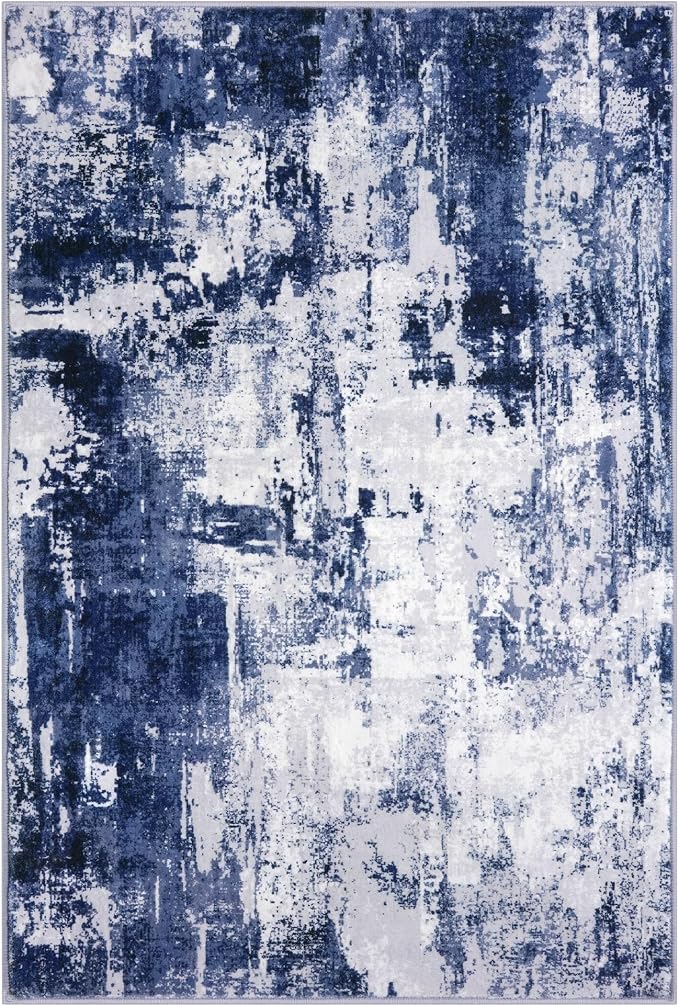 KOZYFLY Modern Abstract Area Rugs 8x10 Navy Blue Machine Washable Thin Rug - Image 8