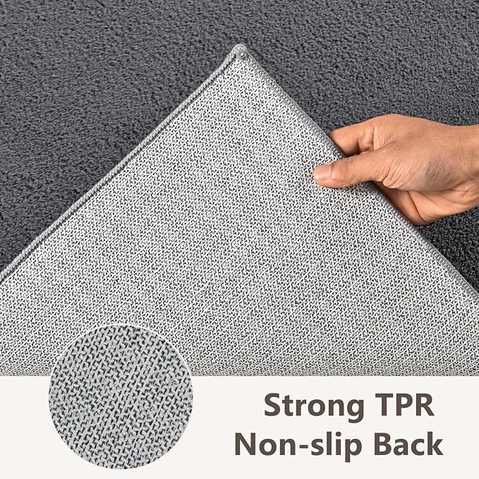 2x3 Dark Grey Solid Area Rug Washable Non-Slip Soft - Image 6