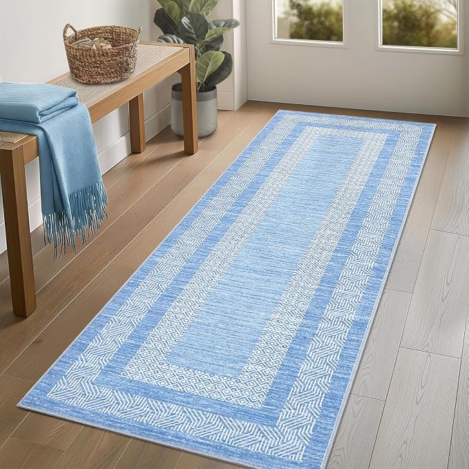 GarveeHome 2x6 Modern Bordered Runner Rug Soft Non Slip Washable Floor Carpet by GarveeHome