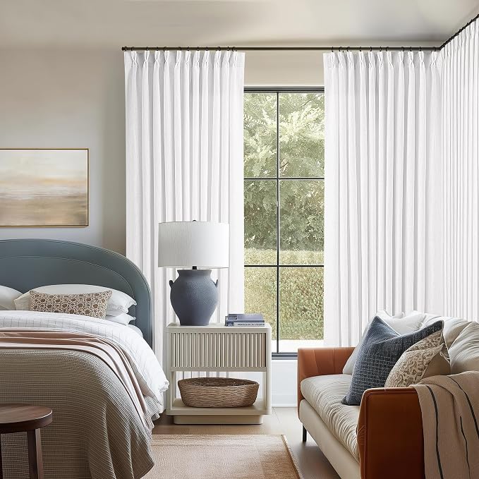 Snow White Pinch Pleat Semi Sheer Linen Curtains W70xL108 1 Panel | Light - Image 9