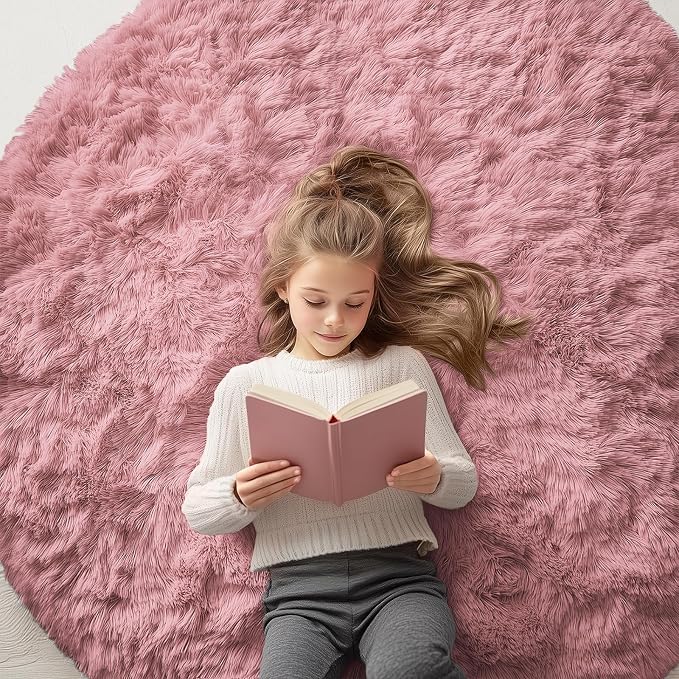OLANLY Pale Pink Round Rugs for Bedroom by OLANLY