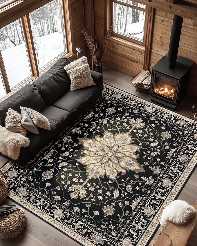 Area Rugs 5'x7' Washable Non-Slip, Floral Vintage Distress Print Pattern - Image 7