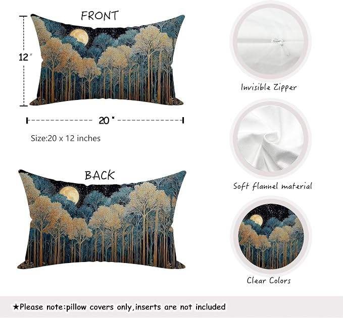 Rustic William Morris Inspired Forest Green Moon Decor Pillow Covers 12x20 Set - Image 2