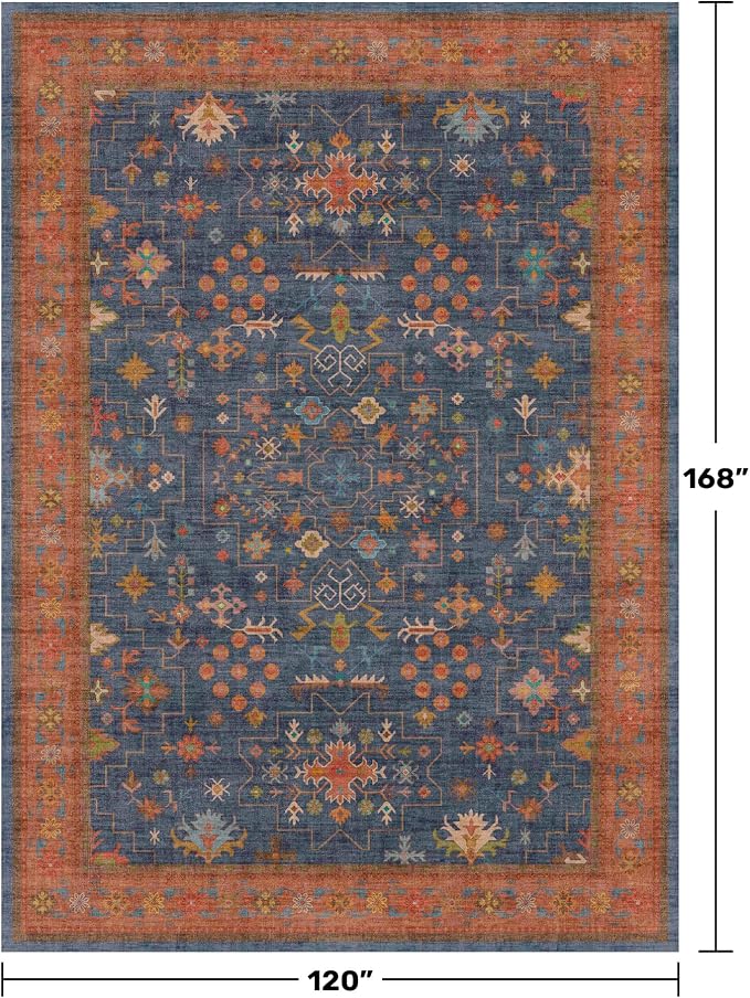 Boho Navy Blue 10x14 Area Rug for Living Room, Extra Large Dining Room Rugs for - Image 2