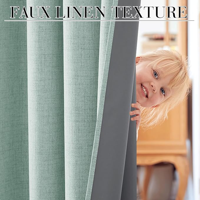 RYB HOME 100% Blackout Linen Textured Curtains 84 inches Long, Thermal - Image 3