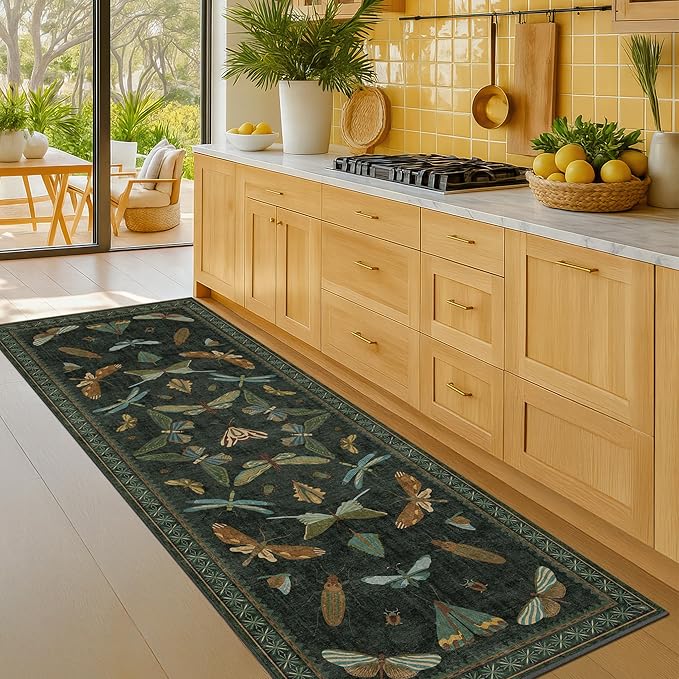 Hazo Haus Dark Green Insect 2x5 Bathroom Runner Rug - Image 6