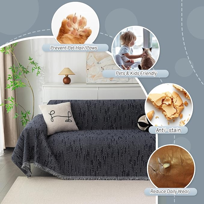 MYSKY HOME Boho Couch Cover Navy Sofa Covers - Image 3