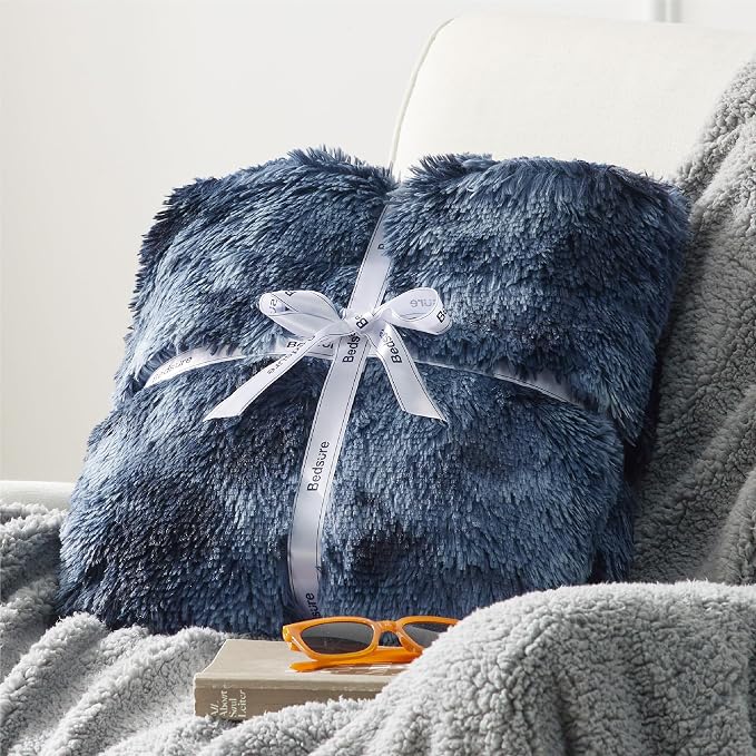 Bedsure GentleSoft Fluffy Tie Dye Navy Blue King Size Blanket - Image 7