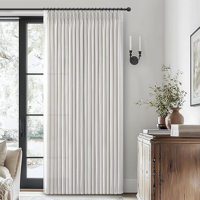 Pinch Pleated Beige White Light Filtering 60 Inch Wide Curtains 96 Inches Long - Image 5