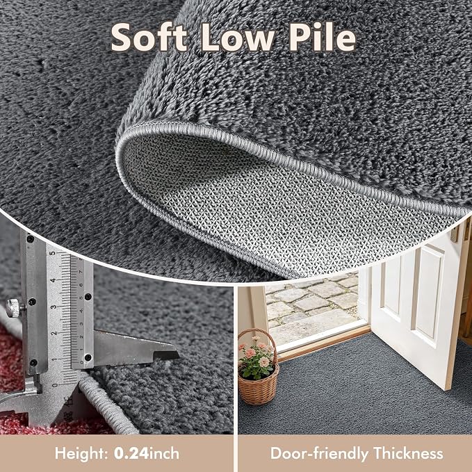 2x3 Dark Grey Solid Area Rug Washable Non-Slip Soft - Image 5