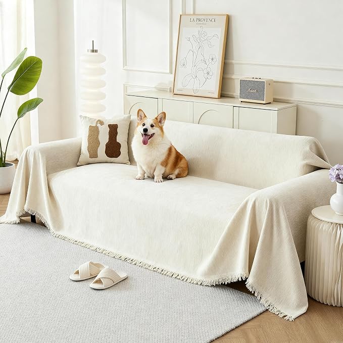Couch Cover for Dogs, Boho Sofa Covers for 2 Cushion Couch, Chenille Sofa by KaviKon