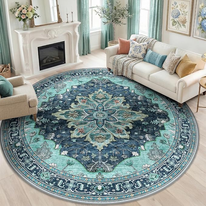 RELEANY Area Rugs 8ft Washable Non-Slip, Floral Vintage Distress Print Pattern - Image 2