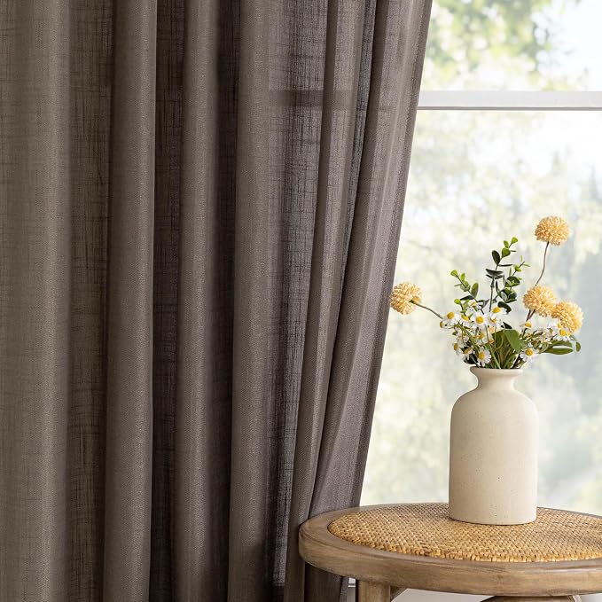 MYSKY HOME 108 Inches Long Dark Brown Sheer Curtains - Image 3