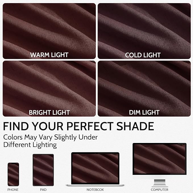 Nanspring Reddish Brown Linen Blend Light Filtering Back Tab Curtains 102 - Image 4