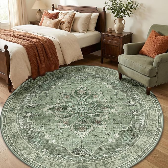 RELEANY Area Rugs 6ft Washable Non-Slip, Floral Vintage Distress Print Pattern - Image 3