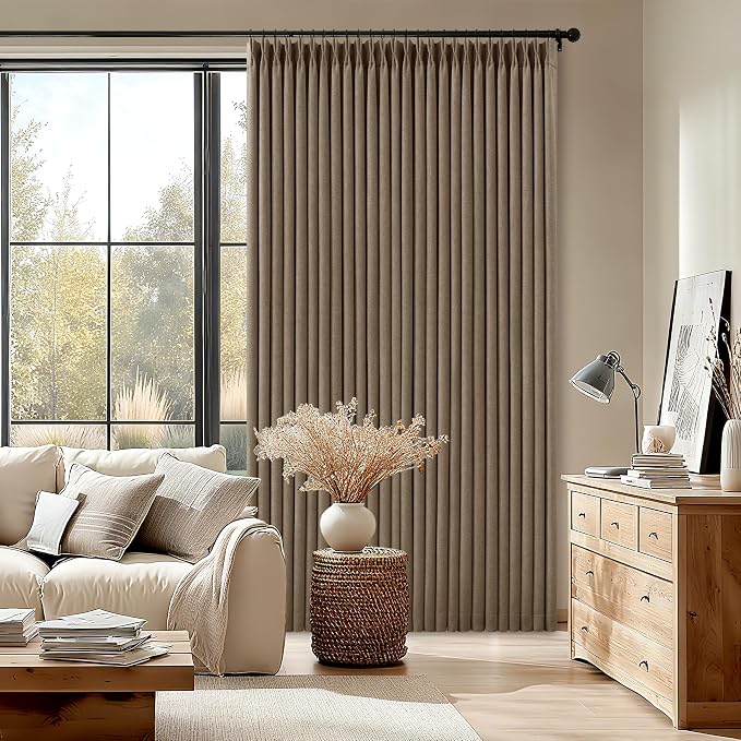 Latte 90 Inch Pinch Pleated Blackout Linen Curtains - Image 7