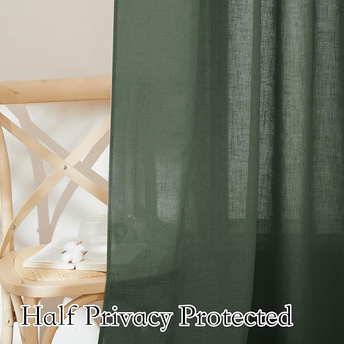 RYB HOME Semi Sheer Curtains 90 inches Long, Light Filtering Privacy Natural - Image 4