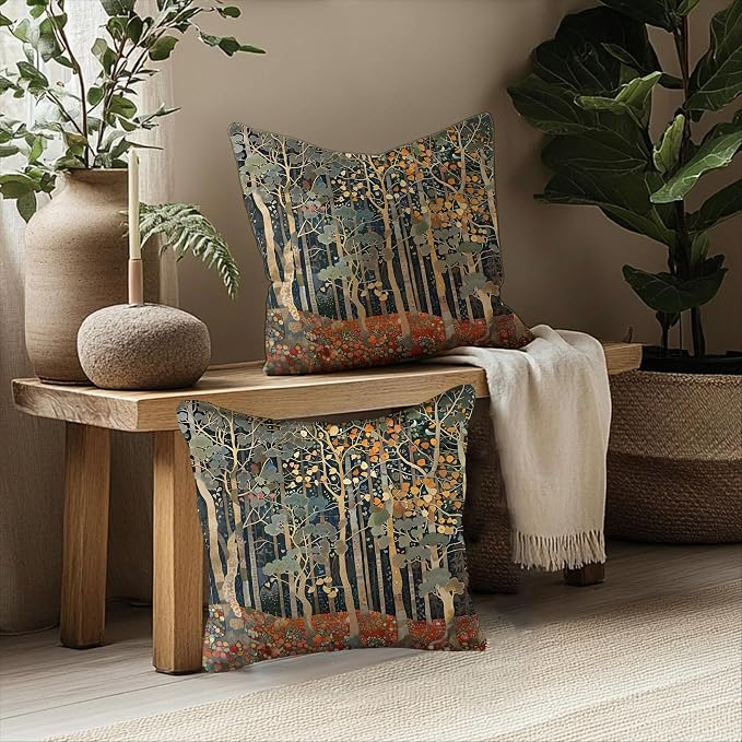 Rustic Autumn Forest Pillow Covers 18x18 Set of 2, Fall Home Room Decor - Image 5