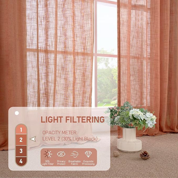 LAMIT Terracotta Linen Curtains 84 Inch Length 2 Panels - Image 5