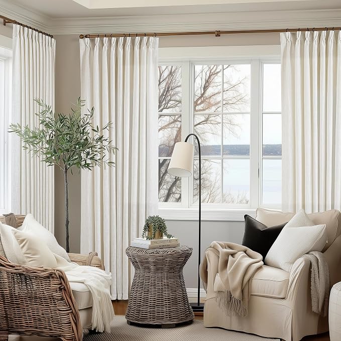 Natural Extra Wide 60 Inch Width Pinch Pleated 96 Inch Curtains | Thick Linen - Image 8
