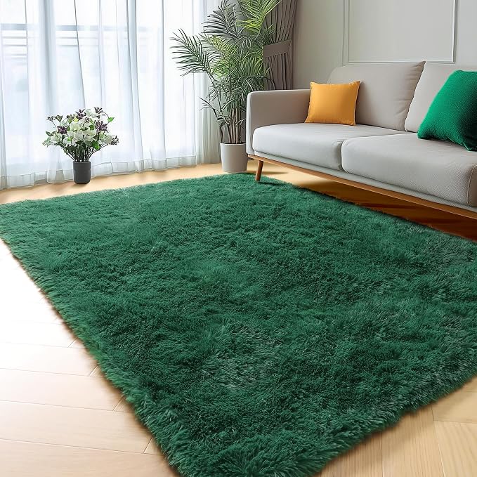 ONASAR Dark Green Area Rugs for Bedroom Living Room, 4x6 Fluffy Soft Plush by ONASAR