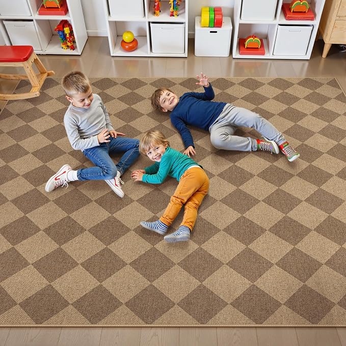 Lahome Colette Checkered Easy Jute Rug 8x10, Washable Rugs - Image 3
