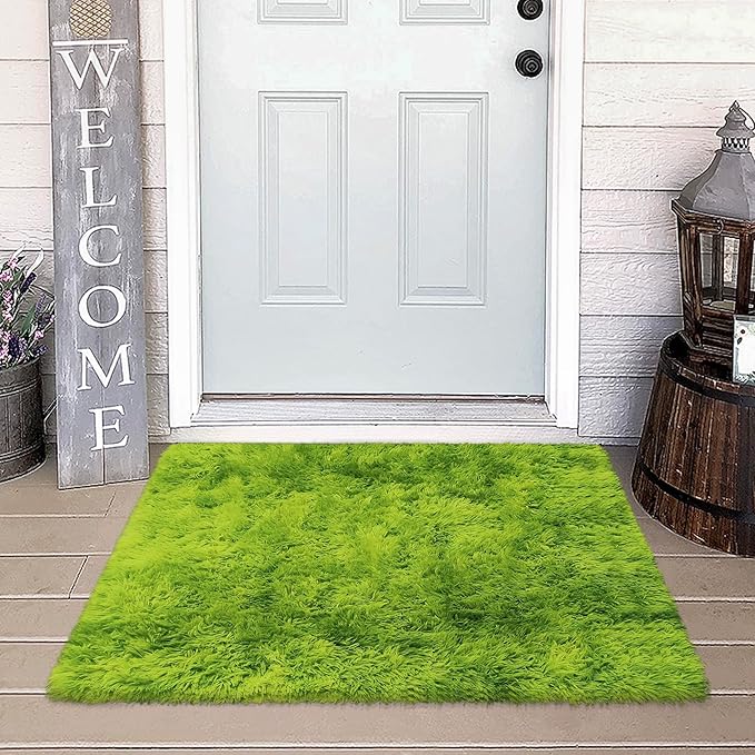 Small Tie-Dyed Area Rug for Bedroom 2x3 Mini Green Fluffy Rug Mat Bedside Throw by JiaoBaba