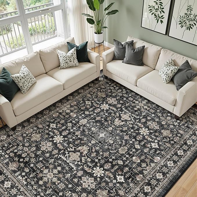 Grey Area Rug 6x9 for Living Room Bedroom | Low Pile; Non Slip;Machine by WelcometoBabovid