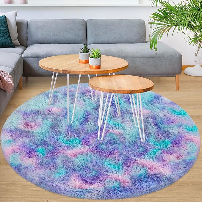 5x5 ft Tie Dye Rainbow Round Rug - Image 6