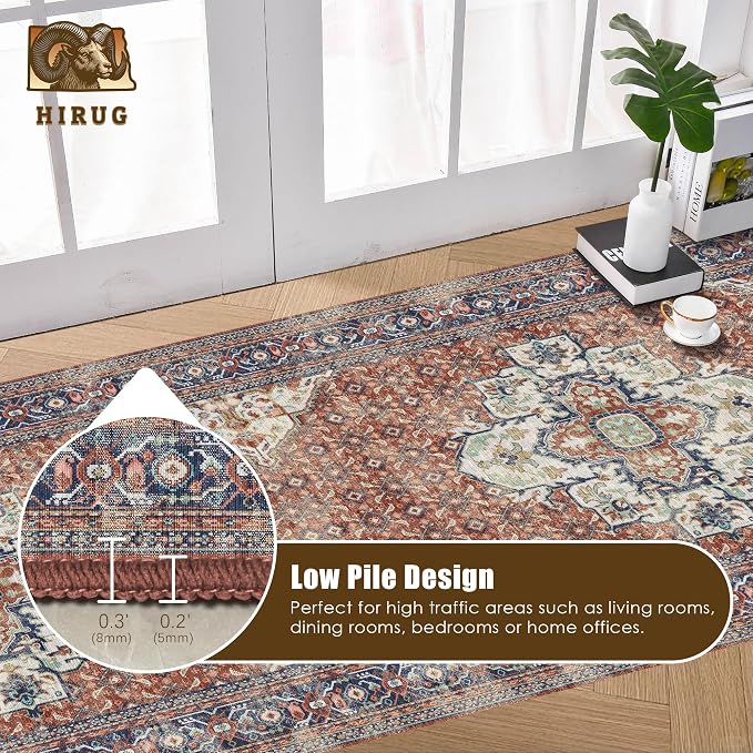 Washable Area Rug 2'6'' x 8' Vintage Traditional Persian Mat - Image 5