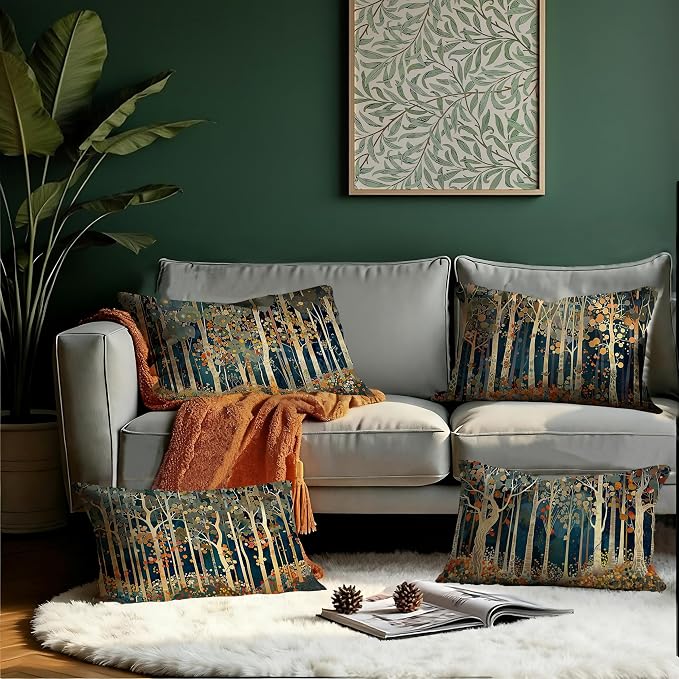 Rustic William Morris Inspired Forest Decor Pillow Covers 12x20 Set of 4 - Image 3