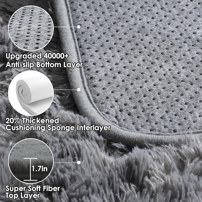 Grey 8x10 Area Rugs for Living Room, Ultra Soft Plush Thick Shaggy Big Floor - Image 3