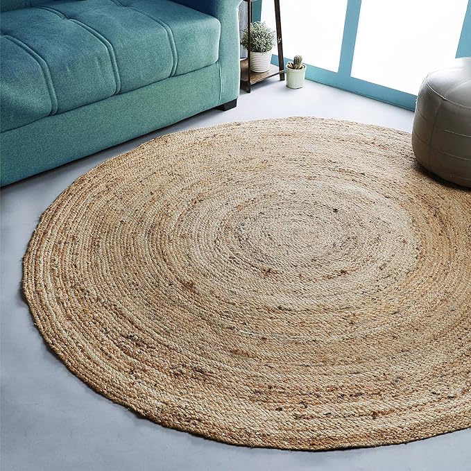 Hausattire Hand Woven Jute Braided Rug, 6’ Round – Natural, Reversible Boho by Hausattire