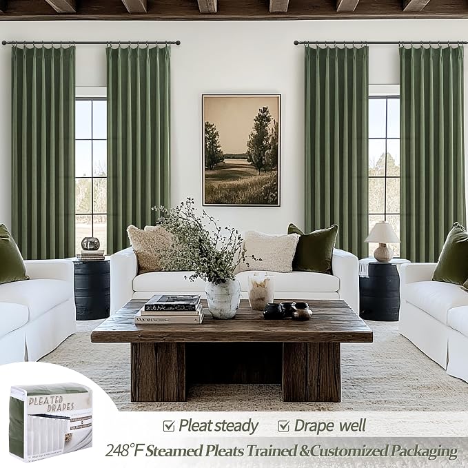 PleatedDrapes Olive Green Sheer Curtains 90 Inches Long 2 Panels Set - Image 5
