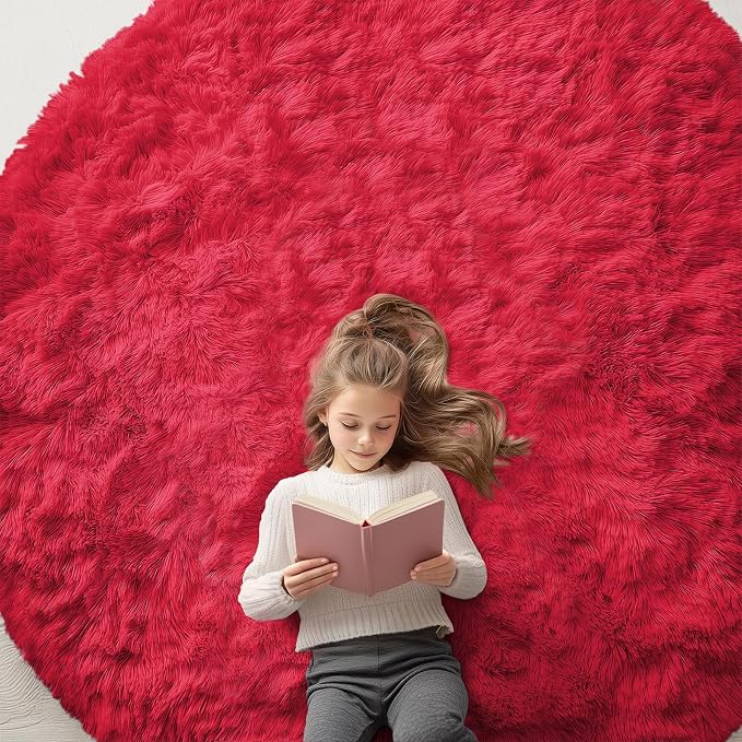 OLANLY Red Round Rugs for Bedroom by OLANLY