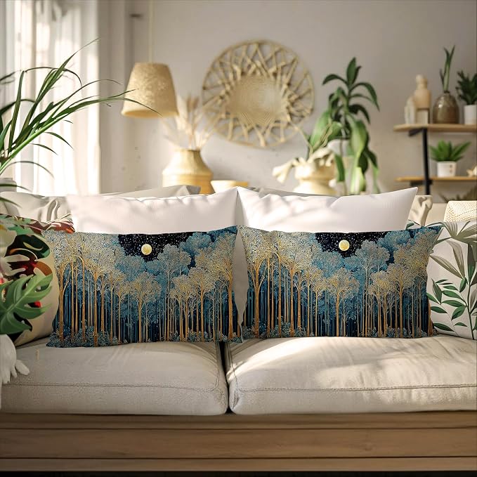 Rustic William Morris Inspired Forest Green Moon Decor Pillow Covers 12x20 Set - Image 4