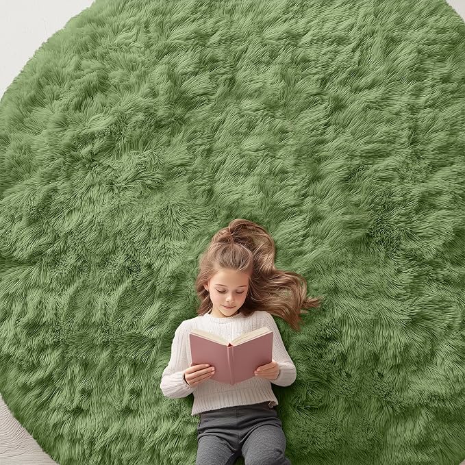 OLANLY Green Round Rugs for Bedroom by OLANLY