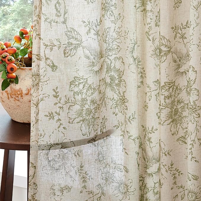 jinchan Linen Blend Floral Curtains - Image 8