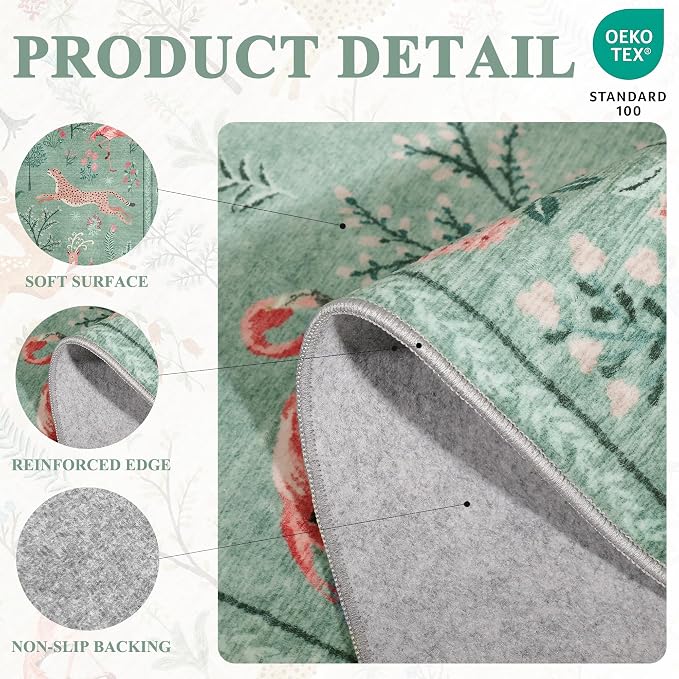 DUKINO 2x6 Runner Rug, Washable Animal Kitchen Rugs Non Slip, Teal | Soft - Image 5