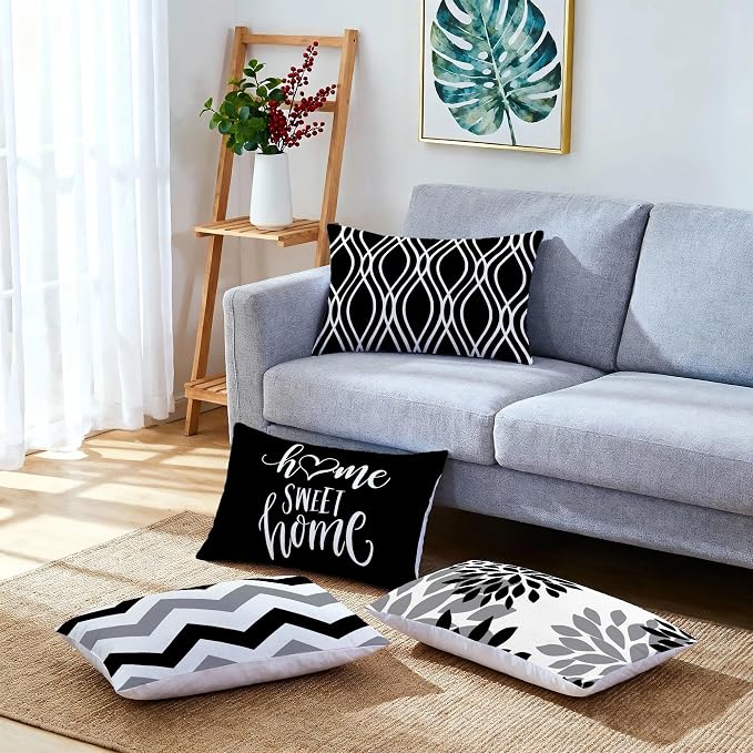 Hexagram Geometric Black Pillow Covers 12x20 Set of 4, Decorative Outdoor Boho - Image 3