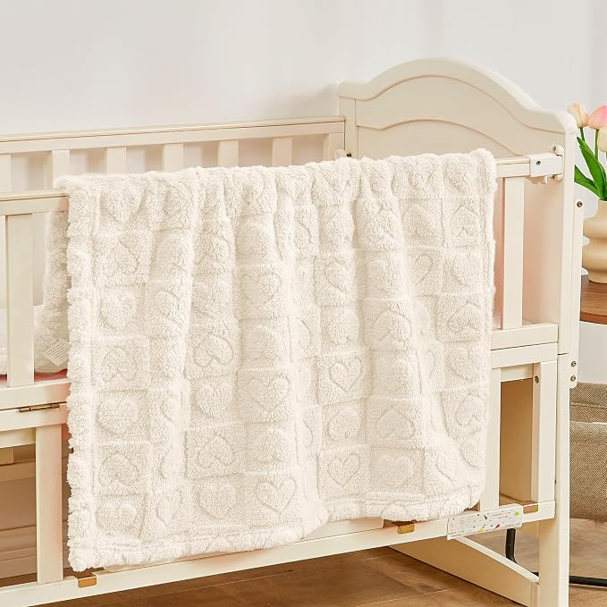 Yurhap Fleece Baby Blanket Heart Checkered Blanket, Ultra Soft Cozy Baby - Image 2