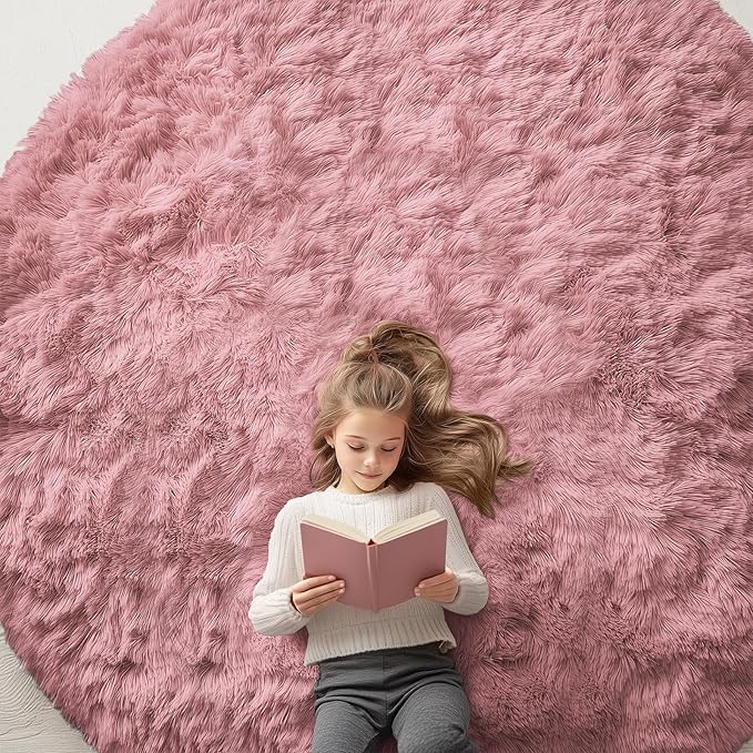 OLANLY Pale Pink Round Rugs for Bedroom by OLANLY