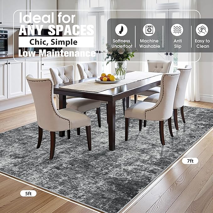 5x7 Area Rugs for Living Room Rug Washable: Abstract Rug for Dining Room - Image 2