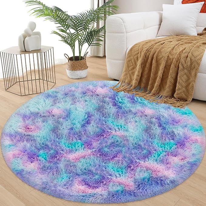 4x4 ft Tie Dye Rainbow Round Rug - Image 3
